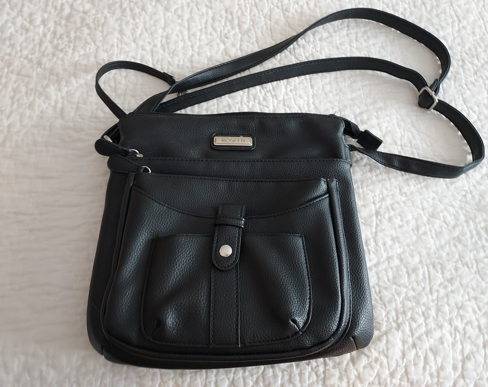 Rosetti Black purse for women Cross body lots of pockets adustable 10 X 10